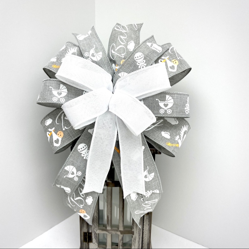 Handcrafted Grey and white Baby Bow